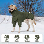 IDOMIK Dog Winter Coat for Large Dogs, Warm Dog Winter Jacket with Fleece High Collar, Zippered Cold Weather Coats for Dogs, Waterproof Doggy Snow Jacket Clothes,Green,2XL