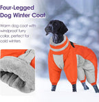 SUNFURA Full Body Dog Coat - Warm Fleece Jacket for Large Dogs, Turtleneck Winter Coats with Harness, Reflective Windproof Dog Snowsuit with Legs for Labrador,Golden Retriever, Orange 2XL