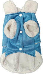Jecikelon Bowtie Dog Cold Weather Coat Fleece Lining Warm Pet Puppy Turtleneck Dogs Winter Clothes for Small Dogs with D-Ring (Blue, Small)