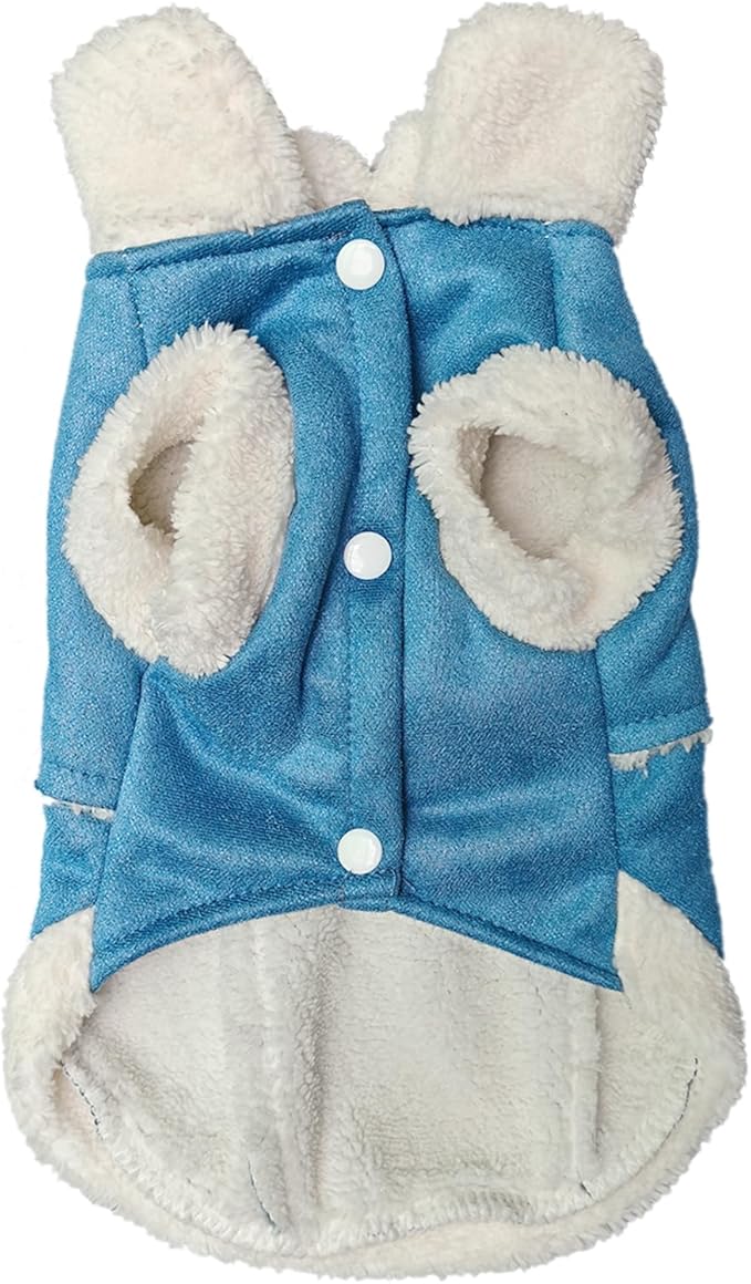 Jecikelon Bowtie Dog Cold Weather Coat Fleece Lining Warm Pet Puppy Turtleneck Dogs Winter Clothes for Small Dogs with D-Ring (Blue, Medium)