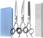 Dog Grooming Scissors Set 3 in 1 with Straight, Curved, Thinning Scissors and Comb Stainless Steel Dog Shears for Grooming Pets and Cats,Sharp and Durable