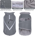 VIVAGLORY Snowrap Dog Coat, Jacket with Harness Hole & Velcro Closure, Dog Coat for Winter & Cold Weather, Fluffy Warm Fleece Lined Reflective Water Resistant for Puppy, S, Grey