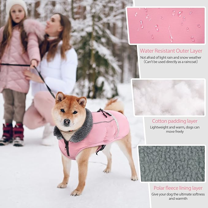 QBLEEV Warm Dog Coat Reflective Dog Jacket, Waterproof Dog Winter Coat Turtleneck Dog Clothes for Cold Weather, Thick Fleece Dog Snowsuit Christmas Dog Vest Pet Apparel for Small Medium Large Dogs 3XL