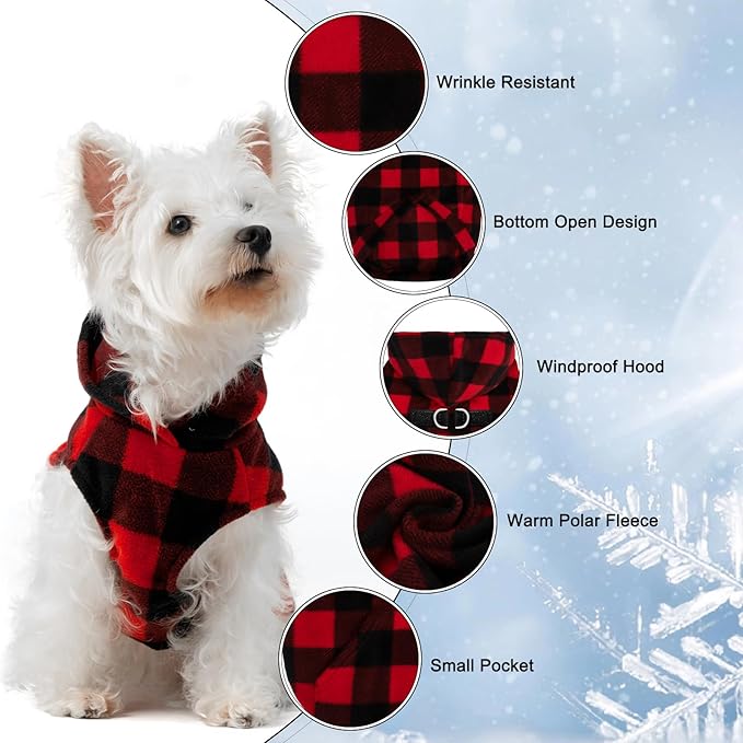 EXPAWLORER Dog Hoodie Fleece Sweater Vest, Plaid Dog Sweatshirt Fall Winter Pet Clothes with Leash Hole, Sleeveless Warm Cozy Puppy Clothing for Cat Small Medium Large Dogs Girl Boy, Checkered XXL