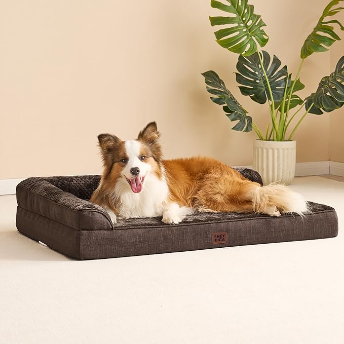 EHEYCIGA Memory Foam Dog Bed Large Sized Dogs, Waterproof Dog Bed Orthopedic with Washable Removable Cover, Non-Slip Pet Bed Couch, 36x27x6 Inches, Brown