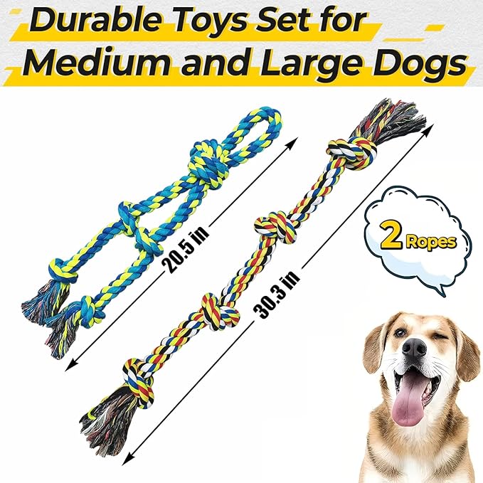 Heavy Duty Dog Rope Toys for Large Breed Aggressive Chewers, 2 Pack Indestructible Teeth Cleaning Tug of War Toy, Tough Chew Rope Tug Toy for Dogs – Interactive Toy