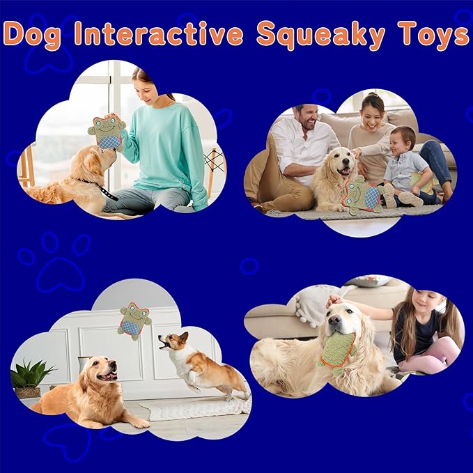 Crinkle Dog Toys Squeaky Plush No Stuffing Cute Puppy Stuffless Tough Rop Pull Toy, Fun Dog Stuffed Animals Durable Chew Set for Small Medium Large Pup (Large, Green Frog)