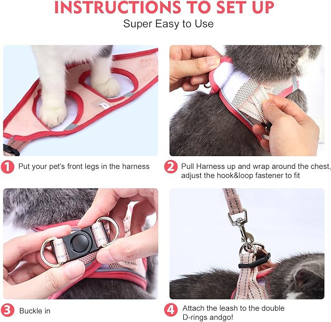 Cat Harness and Leash Set, Soft and Breathable Vest with Reflective Strip, Escape Proof Kitten Harness, Easy to Wear for Cats Walking and Traveling (Orange, XXS)