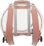 Cat Backpack Carrier, Transparent & Fully Breathable Hard cat Carrier with Rolling Wheels for Kitty Small Dog up to 19lbs, Multiple Carrying Options, Perfect for Travel Hiking, Pink, Clear