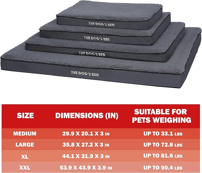 The Dog’s Bed Orthopedic Dog Bed, XL Grey Plush, Waterproof, Supportive Dog Bed with Washable Replaceable Covers