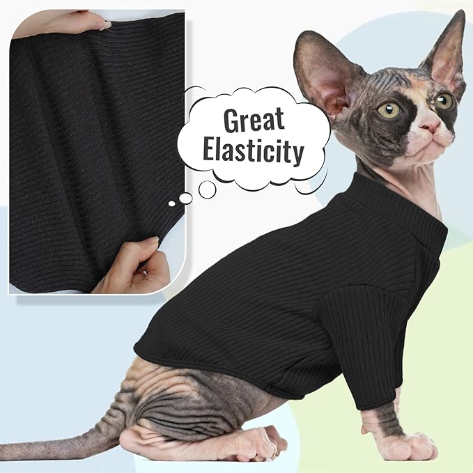DENTRUN Sphynx Hairless Cats Shirt Pullover Kitten T-Shirts, Breathable Cat Wear Turtleneck Sweater Adorable Cat's Clothes Vest Pajamas Jumpsuit