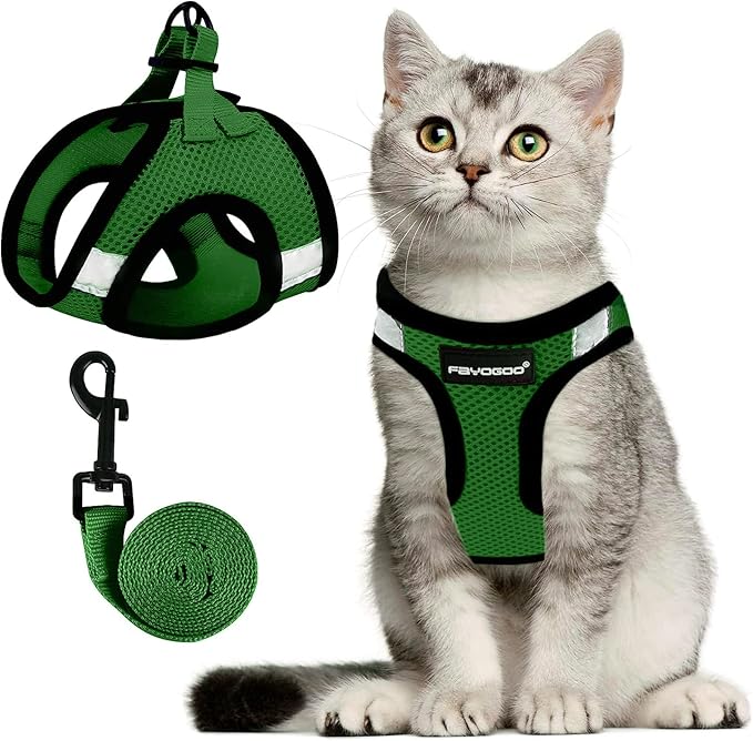 FAYOGOO Cat Harness, Cat Leash and Harness Set for Walking Escape Proof, Harness for Small Cats/Small Dogs, Large Kitten/Puppy Harness and Leash, Harness for Cats S-XXL(Neon Green, X-Large)
