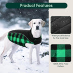 Kuoser Dog Winter Coat, Reversible Waterproof Dog Jacket with Reflective Strip, Warm Dogs Fleece Vest Adjustable Doggy Cold Weather Clothes Plaid Christmas Outfit Pet Apparel for Large Dogs, Green 2XL