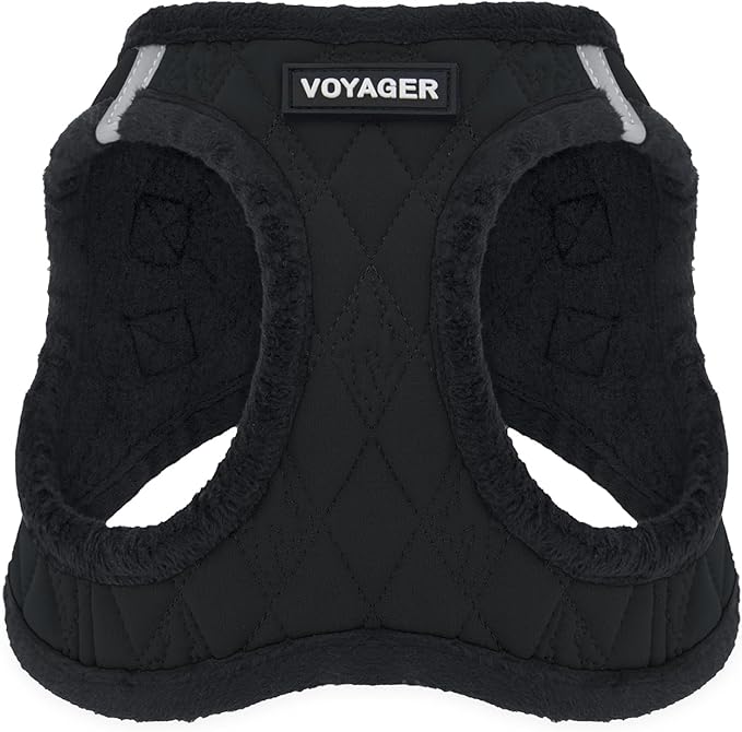 Best Pet Supplies - All Weather Mesh / Plush, Reflective, No Pull Harness for Small, Medium Dogs, Cats - Secure with Hook & Loop Fastener, Buckle, Double D-Rings - Black Plush, XS
