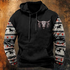 HOTYD Mens Western Aztec Sweatshirts Long Sleeve Fall Fashion Drawstring Pullover Vintage Graphic Cowboy Hoodie for Men