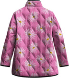 LIZALIG Women's Cropped Puffer Jacket Lightweight Floral Print Long Sleeve Padded Quilted Puffy Cardigan Coat