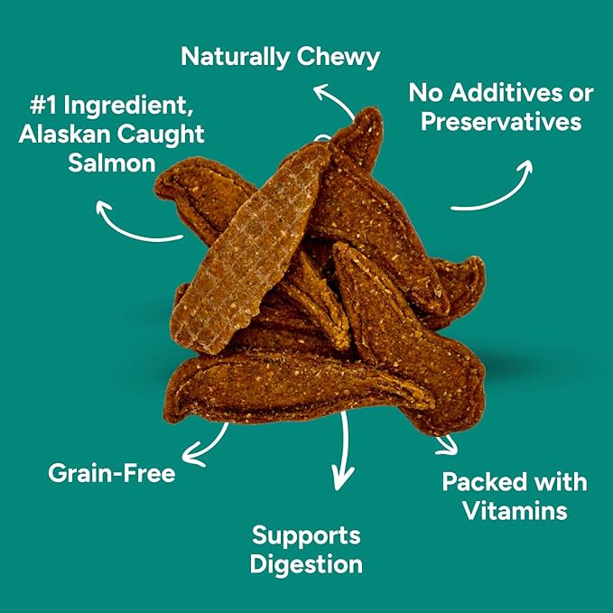 Gaines Family Farmstead Salmon & Sweet Potato Fillets for Dogs - 8 oz Pouch, All-Natural Dog Treats – Wild Caught Alaskan Salmon, Soft Chew, Limited Ingredients, Made in USA