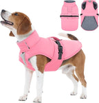 IECOii Dog Coats for Winter - Reflective & Adjustable & Windproof Vest, Quick Release Buckle & Warm Fleece Lined, Waterproof Snow Jacket for Pitbull Walking, Camping, Hiking, Skiing, Pink, Size XL