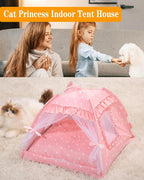 Cat Princess Bed Tent House - Kitty Cute Beds Indoor,Small Dog House Indoor/Outdoor Cave Nest Bed Small Dog Tent for Cat,Puppy Tents (19.6"x19.6"x17.7"/Pink)