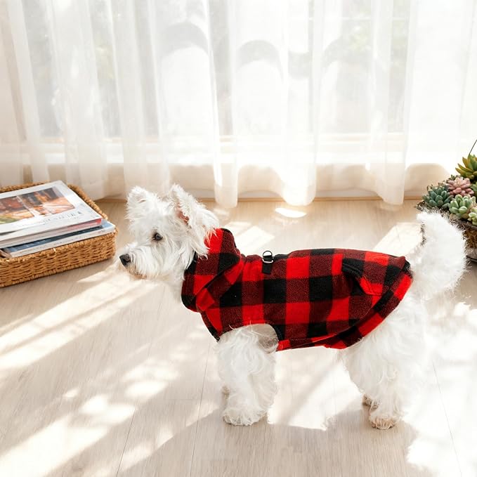 EXPAWLORER Dog Hoodie Fleece Sweater Vest, Plaid Dog Sweatshirt Fall Winter Pet Clothes with Leash Ring, Sleeveless Warm Cozy Puppy Clothing for Cat Small Medium Large Dogs Girl Boy, Checkered XS