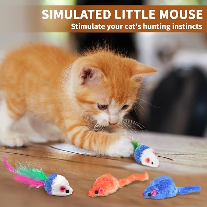 24-Piece Cat Toys Kit: Crinkle Balls, Bell Mice, Spring Toys - Assorted Colors for Indoor Cats Kittens