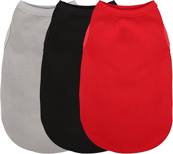Paiaite 3 Pieces Plain Dog Shirt Sleeveless Puppy Cotton Dog Shirts Breathable Pet Apparel Tank Top Colorful Puppy Sweatshirt Clothes for Small Medium Dogs Red Black and Grey XXS