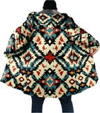 Mens Aztec Print Hoodie Heavyweight Cotton Fleece Jacket Zip Up Warm Long Sleeve Hooded Winter Midi Coat