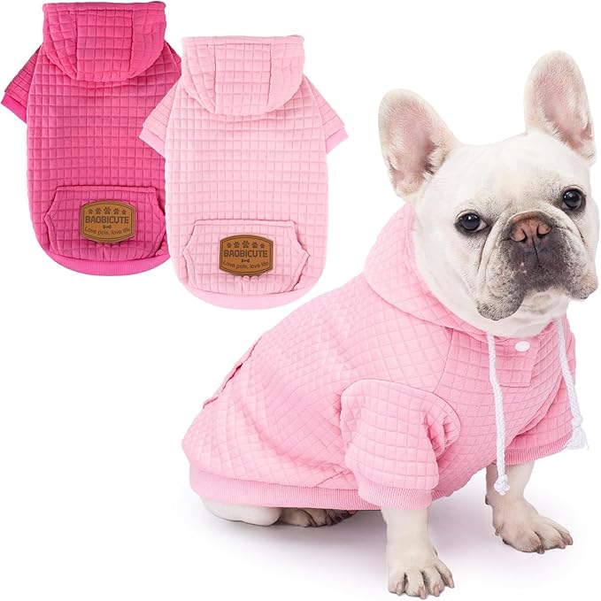 2 Pack Dog Hoodie Sweaters for Small Medium Dogs Warm Dog Clothes for Large Dogs Soft Waffle-Like Laminated Sweatshirt Bulldog (Pink+Rose, M/L (Back: 17",Chest: 24.5", Neck: 14.5"))