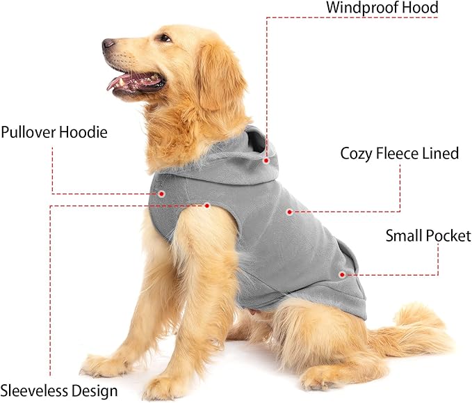 EXPAWLORER Dog Hoodie Fleece Sweater Vest, Hooded Dog Sweatshirt Fall Winter Pet Clothes with Leash Hole, Sleeveless Warm Cozy Puppy Clothing for Cat Small Medium Large Dogs Girl Boy, Grey XL