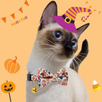 2 Pack Cotton Fall Cats Collar with Bow Tie Orange Green Cat Collars for Girl Female Boy Male Cat Collar with Bell Halloween Collars for Cats