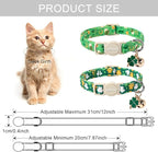 ARING PET 2 Pack St. Patrick's Day Cat Collars-Cute Green Clovers Cat Collar Breakaway with Bell&Pendant, Adjustable Lucky Trefoil Kitten Collars with Safety Buckle