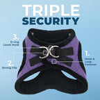 Best Pet Supplies - All Weather Mesh / Plush, Reflective, No Pull Harness for Small, Medium Dogs, Cats - Secure with Hook & Loop Fastener, Buckle, Double D-Rings - Purple Faux Leather, XL