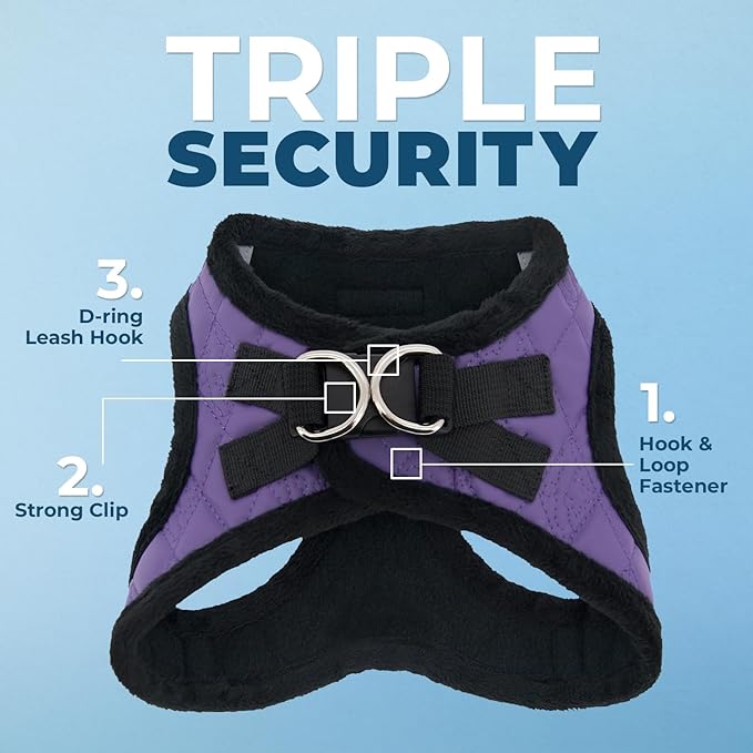 Best Pet Supplies - All Weather Mesh / Plush, Reflective, No Pull Harness for Small, Medium Dogs, Cats - Secure with Hook & Loop Fastener, Buckle, Double D-Rings - Purple Faux Leather, XL