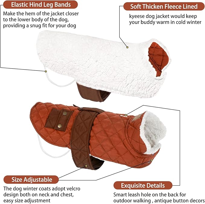KYEESE Dog Coat Soft Pet Sweater for Cold Weather Warm Pet Winter Puffer Coat with Leash Hole Thick Cat Clothes with Pocket Waterproof Dogs Jacket with Fleece Lined Windproof Dog Coats for Small Dogs