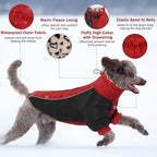 IDOMIK Reversible Dog Winter Coat, Thick Warm Dog Coat with Leopard Fleece Lining&Zipper, Adjustable High Collar Waterproof Jacket, Reflective Pet Cold Weather Coats for Large Dogs,Red,L