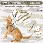 Tactical Cat Harness and Leash, Escape Proof Large Cat Walking Vest,Adjustable Soft Mesh Pet Vest Harness with Control Handle, Molle Patches (Large, Beige)
