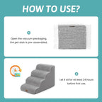 Dog Stairs for Small Dog 19.7" H, Pet Step for Puppy, Older Cat, Curved Ramp for High Bed or Car, Stairs with High Density Foam, Lightweight, Durable, 4 Step, 17.7x28x19.7 inch, Grey