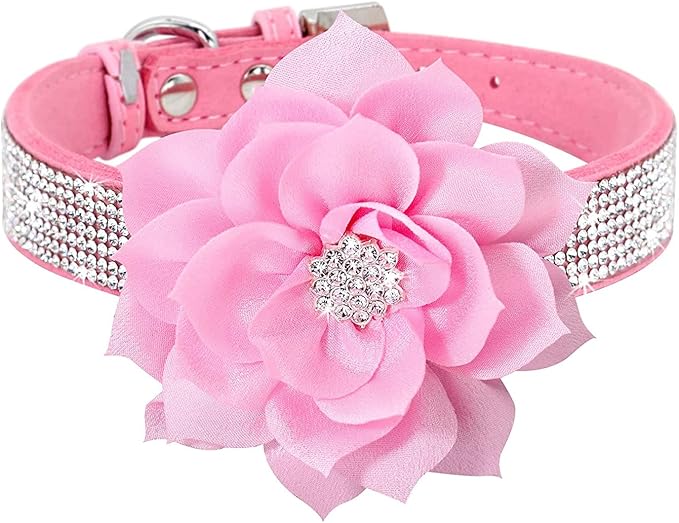 Serijoars Small Dog Collar with Rhinestone Crystal Diamond Colorful Bling Girl Puppy Cat Collars (XXS, Pink6)