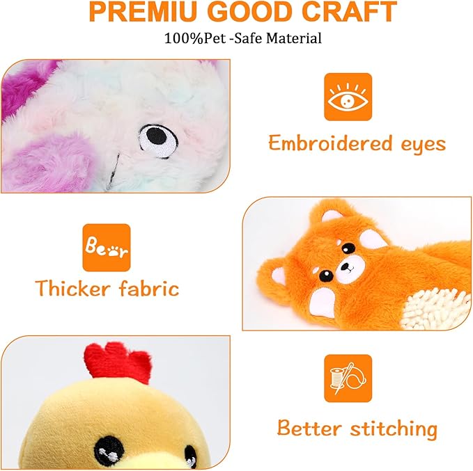 Non-Stuffed Plush Dog Toys 3-Pack - Sized for Small, Medium & Large Breed Puppies, Interactive Squeaky Crinkle Chew Toys