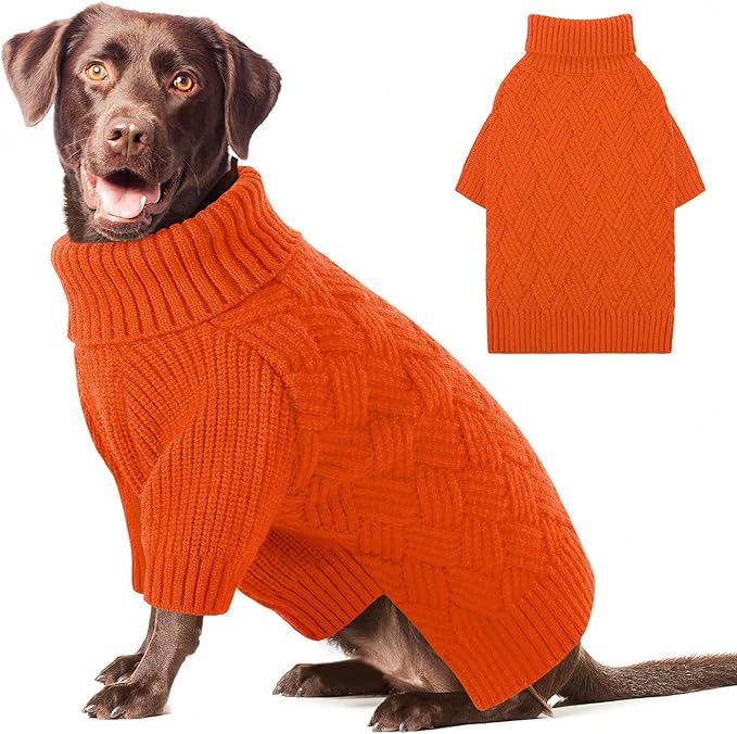 AOFITEE XL Dog Sweater, Dog Sweater Large Size Dogs, Large Dogs Sweaters for Female Male, Turtleneck Thick Warm Knitted Winter Fall Pet Sweatshirt, Solid Pet Halloween Costume (Orange, XLarge)