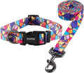Ihoming Dog Collar and Leash Set for Daily Outdoor Walking Running Training, Geometric Design for Medium Boys Girls Dogs Cats Pets, M-Up to 45LBS
