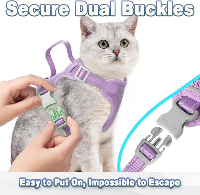 Cat Harness and Leash Set Escape Proof for Kitten Walking, Soft Adjustable Top Handle Vest Harnesses for Cats, Easy Control Breathable Reflective Small Medium Large, Violet Purple, XS