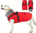 PETDSH Dog Coat Large, Built-in Harness Dog Jacket with Warm Fleece Lining, Waterproof Reflective Dogs Winter Coat, Pet Coats with Pocket and Trash Bags (Red, XX-Large)