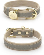 NINA WOOF London Vegan Leather Dog Collar - Luxury Adjustable Buckle for Small to Large Dogs - Padded - Grey Over Beige, Large