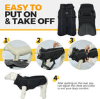 Lelepet Dog Coat for Large Dogs Waterproof Dog Jacket with Harness Built in Reflective Fleece Jacket with Zip Cold Weather Coats for Dogs Outdoor, Cozy Thermal Pet Snowsuit, Weimaraner, Black, XXL