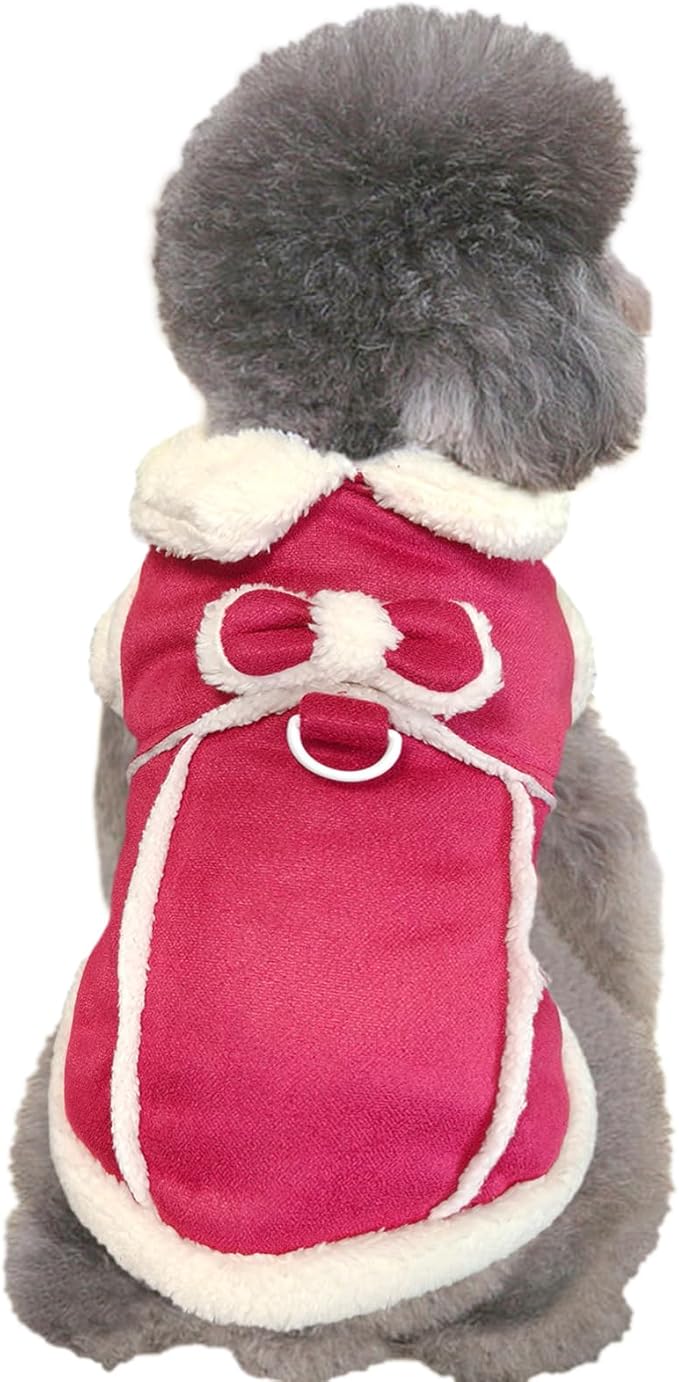 Jecikelon Bowtie Dog Cold Weather Coat Fleece Lining Warm Pet Puppy Turtleneck Dogs Winter Clothes for Small Dogs with D-Ring (Red, X-Small)