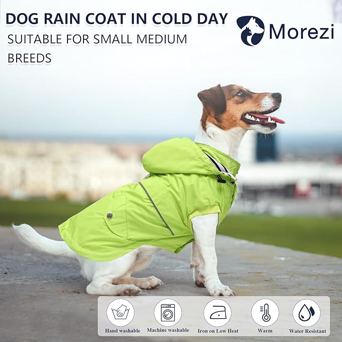 Dog Raincoat Waterproof Raincoats Dog rain Jacket Buttons Zipper Hood Drawstring Suitable for Small Medium Yorkie Terrier Schnauzer Poodle Border Collie Labrador 8lbs to 80lbs Green S