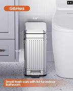 Small Trash Can with Lid Soft Close-10L/2.6 Gal Stainless Steel Outdoor Dog Poop Garbage Can-Metal Waste Bins with Pedal for Bathroom Bedroom Office-Silver