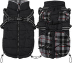 Geyecete Warm Waterproof Winter Dog Coat With Harness Traction Belt - Pet Outdoor Jacket for Autumn and Winter - Medium, Small Dogs - Black-M