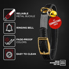 WAUDOG Ultra Soft Rolled Leather Cat Collar with Removable Bell, Safety Elastic Strap and QR ID Tag - Soft Padded for Small, Medium, and Large Cats - Round Kitten Collar for Male and Female Cats